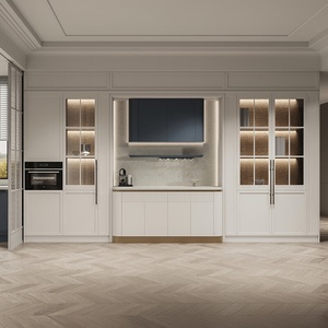 Modern Kitchen Base <b>Cabinets</b> With Quartz Countertops And Integrated Design Green Lacquered Finish Wall Mount Style - Product Image 5