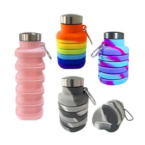 Kustom Logo 500ml lipat botol air silikon bebas BPA dapat digunakan kembali desain dilipat untuk perjalanan berkemah berlari Gym olahraga
