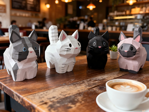 Statuette di Gatti in Legno, Scultura di Gattini Incisa, Arte in Legno Fatta a Mano, Decorazione Ecologica per Casa e Ufficio - Product Image 5