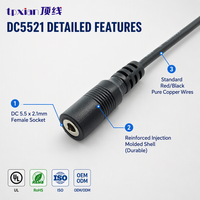 Kabel Daya Custom DC 5.5 X 2.5mm Jack Betina ke Ujung Terbuka Tanpa Isolasi dengan Grommet Karet untuk Catu Daya CCTV LED Strip