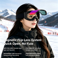Masque de ski magnétique relevable avec protection UV400, verres miroir, anti-buée, étanche, coupe-vent, vision large 120°, logo personnalisé OEM