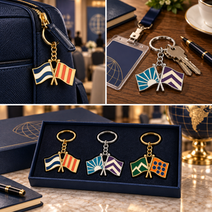 Porte-clés en métal double drapeau, en alliage de zinc, forme irrégulière, souvenir de mode, porte-clés émaillés faits à la main et personnalisés pour événements et cadeaux - Product Image 3