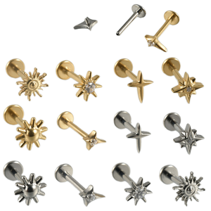 ASTM F136 G23 <b>Titanium</b> Threadless 16G Sparkling Cubic Zirconia North Star Stud Earring Labret <b>Ring</b> Piercing Jewelry for Party - Product Image 1