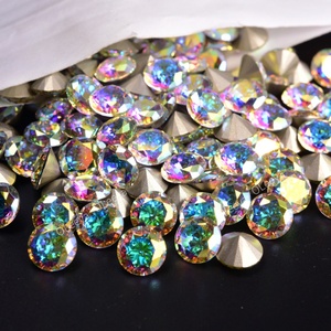 OLeeya Factory Pointed Back Colorful Rhinestones <b>Crystal</b> AB Glass Pointback Gold Base Rhinestone for Nails - Product Image 6