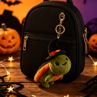 Peluche tortue d'Halloween avec chapeaux noirs effrayants en stock, décoration de fête, accessoires de cosplay, prête à être expédiée