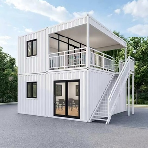 Casa Container Smontabile in Acciaio Bianco 2x2 Impilabile con Balcone e Scale Esterne per Campeggio e Rifugio Vacanze - Product Image 1