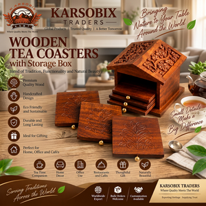 <b>Wooden</b> Square Classic Design Handcrafted Reusable Non-Slip <b>Tea</b> Coasters Storage <b>Box</b> Eco-Friendly Mats Set for Home Restaurants - Product Image 5