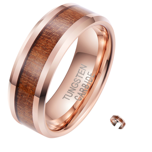 Bague de mariage en carbure de tungstène plaqué or rose avec incrustation de bois pour homme, style moderne - Product Image 1
