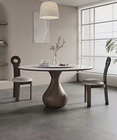 Table à manger en pierre frittée de style nordique moderne, pieds en bois massif en forme de goutte d'eau, pour 6 personnes, mobilier de salle à manger ronde pour hôtel et appartement