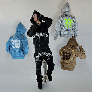 Diseñador de lujo de los hombres Simple 400 460 Gsm de algodón orgánico Terry Puffer Heavyweight Full Zip Puff Print Chándal Set - Product Image 5