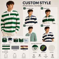 Camiseta Polo de Manga Larga a Rayas OEM/ODM para Hombre, Camiseta de Rugby de Poliéster Resistente a las Arrugas, Logotipo Bordado Personalizado, Camiseta Polo Informal