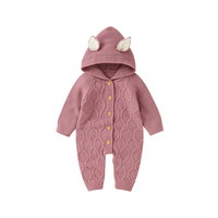 Combinaison longue pour bébé avec capuche et oreilles 3D mignonnes |   Combinaison chaude en tricot Argyle de qualité supérieure pour nouveau-nés et nourrissons (option cadeau)