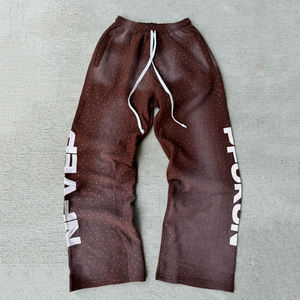 Pantalones Deportivos Holgados de Felpa Francesa Gruesa de Algodón Personalizados por el Fabricante OEM, Pantalones Deportivos de Pierna Ancha Recta para Hombre con Pedrería Completa - Product Image 3