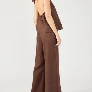 Conjunto Casual de Lino para Mujer, Chaleco y Pantalones, Dos Piezas, Ropa Elegante, Conjunto Holgado de 2 Piezas - Product Image 3