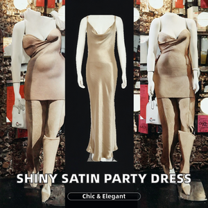 Elegante Vestido de Noche Dorado de Satén con Cuello Drapeado, Sin Mangas, Largo hasta el Suelo, Color Sólido, Cintura Natural - Product Image 2