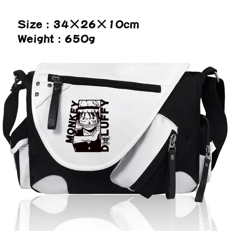 กระเป๋าสะพายไหล่ผ้าใบ PU ลายการ์ตูนอนิเมะสีขาวและสีดำ13ดีไซน์จาก luffy Sanji Chopper Zoro
