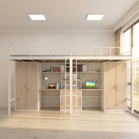 Lit superposé moderne pour étudiant avec bureau, bibliothèque, armoire, structure en métal, lit de dortoir