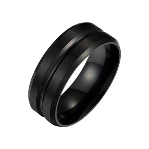 Waterproof Fashion PVD Plating <b>Black</b> Tungsten Carbide Wedding Bands 8mm Central Groove Men's Trendy CE Certified Gift - Product Image 3
