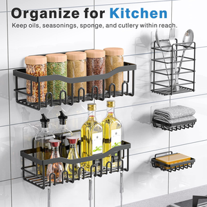 <b>Wall</b>-<b>Mounted</b> Metal 5-Layer Shower Caddy Storage Rack with No Drilling Bathroom <b>Shelf</b> - Product Image 6