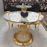 Meubles en acier inoxydable à base de filet doré Table à manger pour gâteau avec miroir Tables de mariage
