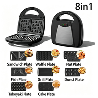 Machine à petit-déjeuner multifonctionnelle avec plaques interchangeables, gaufrier, appareil à sandwichs, revêtement antiadhésif pour panini, donuts, takoyaki
