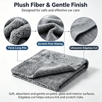 Serviette en microfibre à poils longs Lewell, épaisseur 500 GSM, 40*40 CM, découpe ultrasonique sans bordure, réutilisable, pour le nettoyage automobile et domestique