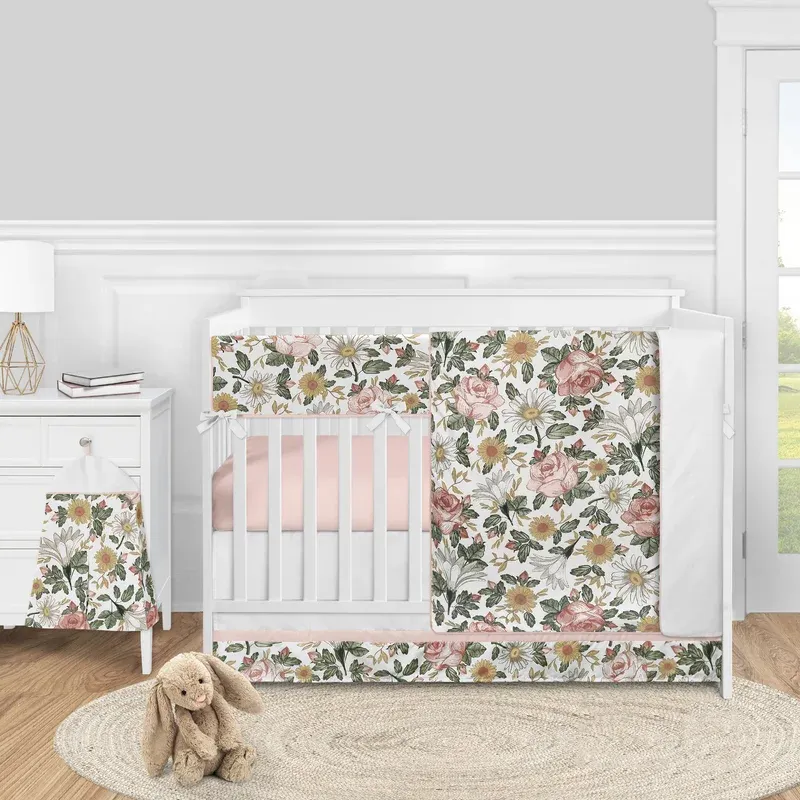 Luxury Nursery Custom Designer Polyester Vintage Floral 5 Pcs new born baby bedding set