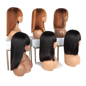 Parrucca corta SDD con frangia in pizzo trasparente per donne nere 99J 12A capelli Remy brasiliani - Product Image 1