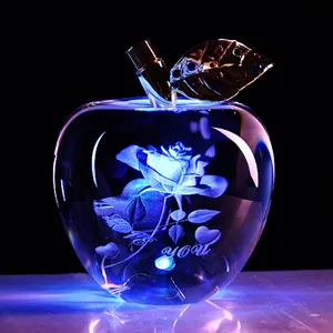 Valentine's Day Wedding Gift <strong>Set</strong> Glass <strong>Crystal</strong> 3D Laser Engraved LED Apple Custom - Product Image 1
