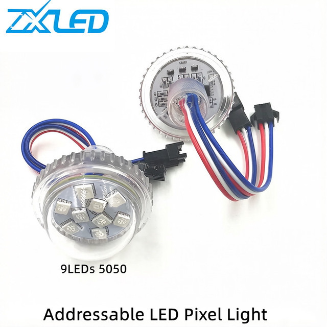 Addressable 35mm Led Pixel Light;9Leds 5050 Amusement Lights DC12v/24v;2.16W;IP65;UCS2903 IC;clear Cover for Outdoor Decoration