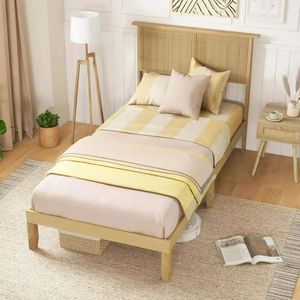 Designer Cane <b>Bed</b> Solid Wood Frame Natural Rattan Woven Headboard Elegant Bedroom Furniture for Premium Home Hotel Interior - Product Image 2
