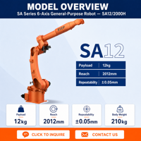 Robot Industrial de Soldadura SA12/2000H con Brazo Articulado, Carga Útil de 12 kg, Velocidad de 2.5 m/s para Soldadura