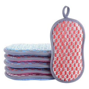 Double Sided Thickened Dishwashing Pad Red Blue Gray Kitchen Scrubber Sponge Cleaning <b>Cloth</b> Rectangle Shape - Product Image 1