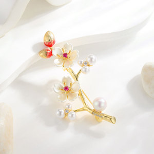 Traditional Chinese Style Plum Blossom Brooch Zinc Alloy Women's Wedding Floral Corsage Fashionable Elegant Accessory - Product Image 4