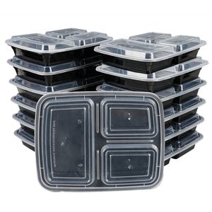 Boîte à lunch jetable rectangulaire à 3 compartiments de style américain, micro-ondable, réfrigérable, en plastique, à emporter - Product Image 1