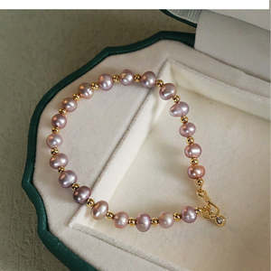 WENCHI สร้อยข้อมือมุกน้ำจืดธรรมชาติสำหรับผู้หญิง คลาสสิก อเนกประสงค์ สีม่วง ดีไซน์หรูหรา ความยาว 17 ซม. ความหนา 5 มม. - Product Image 6