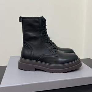 Bottines en cuir véritable de haute qualité, bottes de chevalier de style anglais, design à lacets à fermeture éclair tendance, plateforme haute - Product Image 2