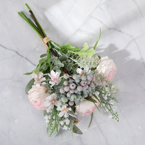 Bouquet de roses et baies artificielles Jingbai en tissu tissé plastique pour décoration maison et mariage CF01293 - Product Image 3