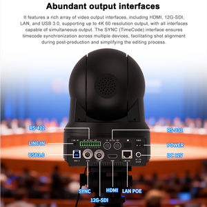 Cámara PTZ 4K60 con Zoom 20X, NDI HX3, 12G-SDI, FreeD, VR, AR, <span class=keywords><strong>Timecode</strong></span>, Seguimiento por IA para Estudio, Iglesia, Educación - Product Image 4