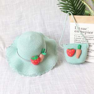 Chapeau de soleil en paille style sombrero avec broderie 3D motif personnage pour enfants, idéal pour la plage et les voyages, ensemble chapeau et sac pour l'été - Product Image 4