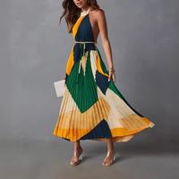 Nouvelle Robe Longue Plissée Imprimée Sans Bretelles Coupe Trapèze Style Européen/Américain Printemps/Été pour Sites Indépendants
