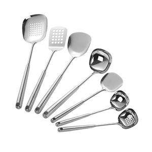 Ensemble de cuillères de cuisine en acier inoxydable, 4 pièces, manche long, ustensiles de cuisine résistants à la chaleur pour Wok, écumoire, spatule - Product Image 5