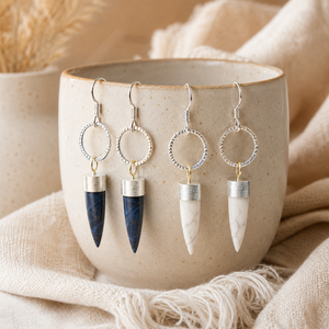Orecchini Pendenti Vintage a Forma di Proiettile con Pietra Blu, Motivo Marmorizzato, Orecchini Pendenti Statement per Donne - Product Image 6