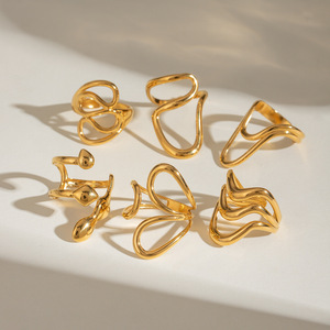 Geometric Irregular Adjustable <b>Opening</b> <b>Ring</b> Stainless Steel Unisex Fashion Jewelry Gift Design - Product Image 3