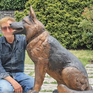 Tuindecoratie Antiek Messing Dierenambacht Levensgrote Zittende Kunst Gegoten Metalen Koperen Hond Sculptuur Bronzen Duitse Herder Standbeeld - Product Image 1
