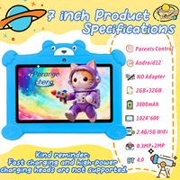 Tablette Android 12 de 7 pouces, 2 Go + 32 Go, processeur quadricœur MTK, batterie 3000 mAh, Wi-Fi, résolution 1024x600, bleu/rose, antichoc, pour enfants, nouvelle