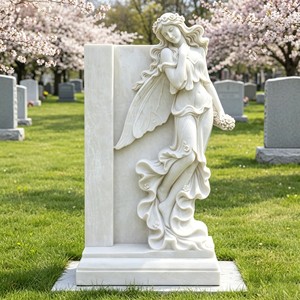 Stèle funéraire en marbre blanc de style européen avec sculpture florale, sculptée à la main, élégante, pour cimetière, <span class=keywords><strong>pierre</strong></span> <span class=keywords><strong>tombale</strong></span> commémorative - Product Image 1
