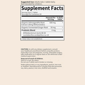 Оптовые органические таблетки с экстрактом корня ашваганды Rosebest с имбирем и пробиотиками для улучшения пищеварения - Product Image 6