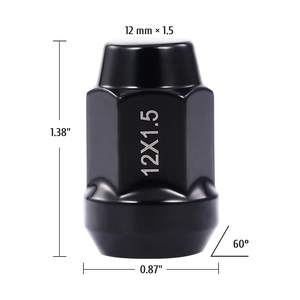 น็อตล้อสีดำขนาด 12x1.5 มม. จำนวน 20 ชิ้น, น็อตล้อ M12x1.5 ใช้ได้กับรถฟอร์ด เอสเคป โฟกัส ฟิวชั่น, โตโยต้า คัมรี่ ไฮแลนเดอร์ ทาโคมา - Product Image 2