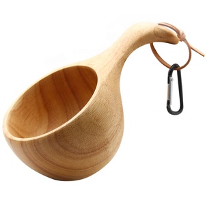 Ensemble de vaisselle en bois de caoutchouc d'extérieur, style nordique, Kuksa, camping, tasse à café en bois, bol à salade, mug - Product Image 4